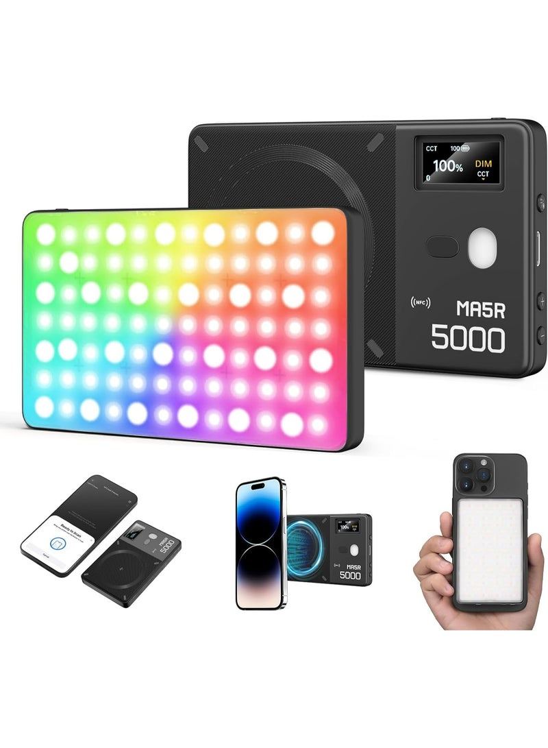 Godox ضوء فيديو ملون كامل RGB مغناطيسي Godox MA5R، 1800K-10000K 14 تأثيرات مسبقة البرمجة ضوء LED للتصوير الذاتي لكاميرا DSLR (أسود) - Image 1